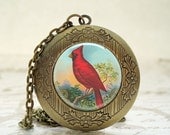 Photo Locket Necklace - Cardinal Locket with Necklace and Matching Gift Tin