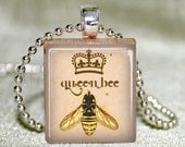 Scrabble Tile Pendant - Scrabble Jewelry - Queen Bee Scrabble Pendant with Necklace and Matching Gift Tin