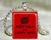 Scrabble Tile Pendant - Keep Calm and Carry Yarn (red) Scrabble Pendant with Necklace and Matching Gift Tin