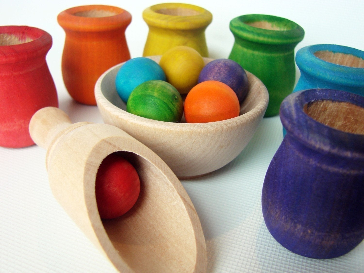Colored Cups and Balls - Montessori Material Waldorf Inspired Wooden Toy