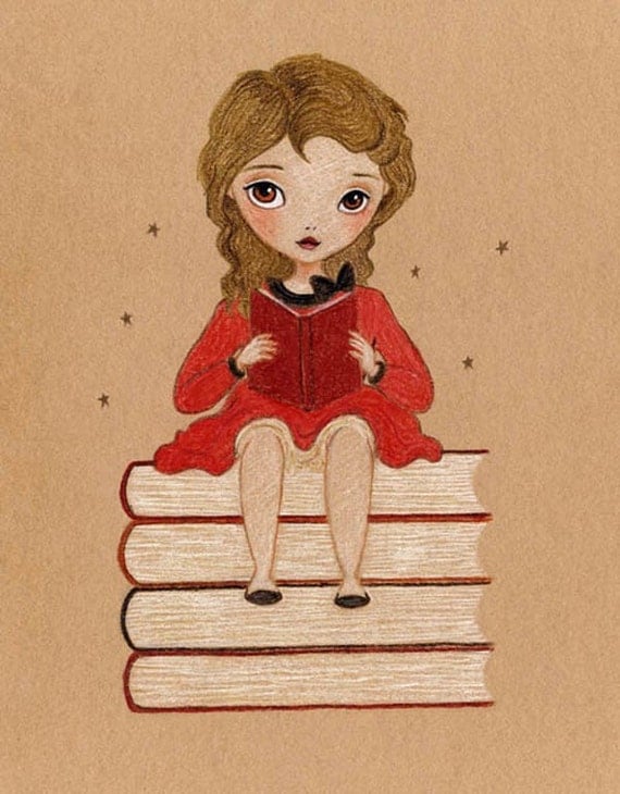 Children's Art, Girls Room Art, Children's Decor, Girl Art Print, Girls Room Decor, Art for Kids, Poster - For The Love Of Books 8x10 Print