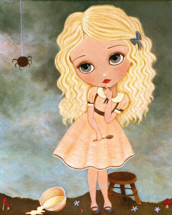 Nursery Rhyme Girl Art - Little Miss Muffet 8x10 Print