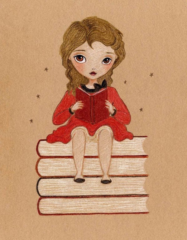 Children's Art, Girls Room Art, Children's Decor, Girl Art Print, Girls Room Decor, Art for Kids, Poster - For The Love Of Books 8x10 Print
