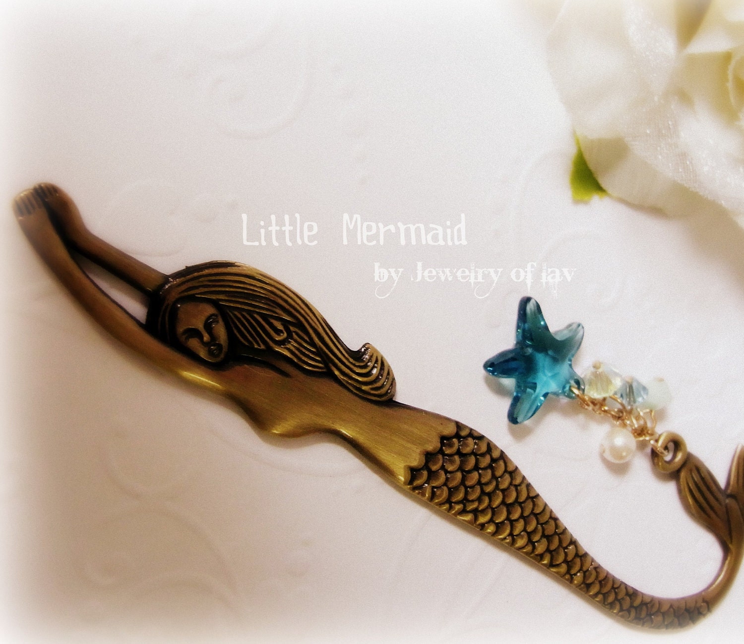 Little Mermaid Charm Bookmark made with swarovski crystals