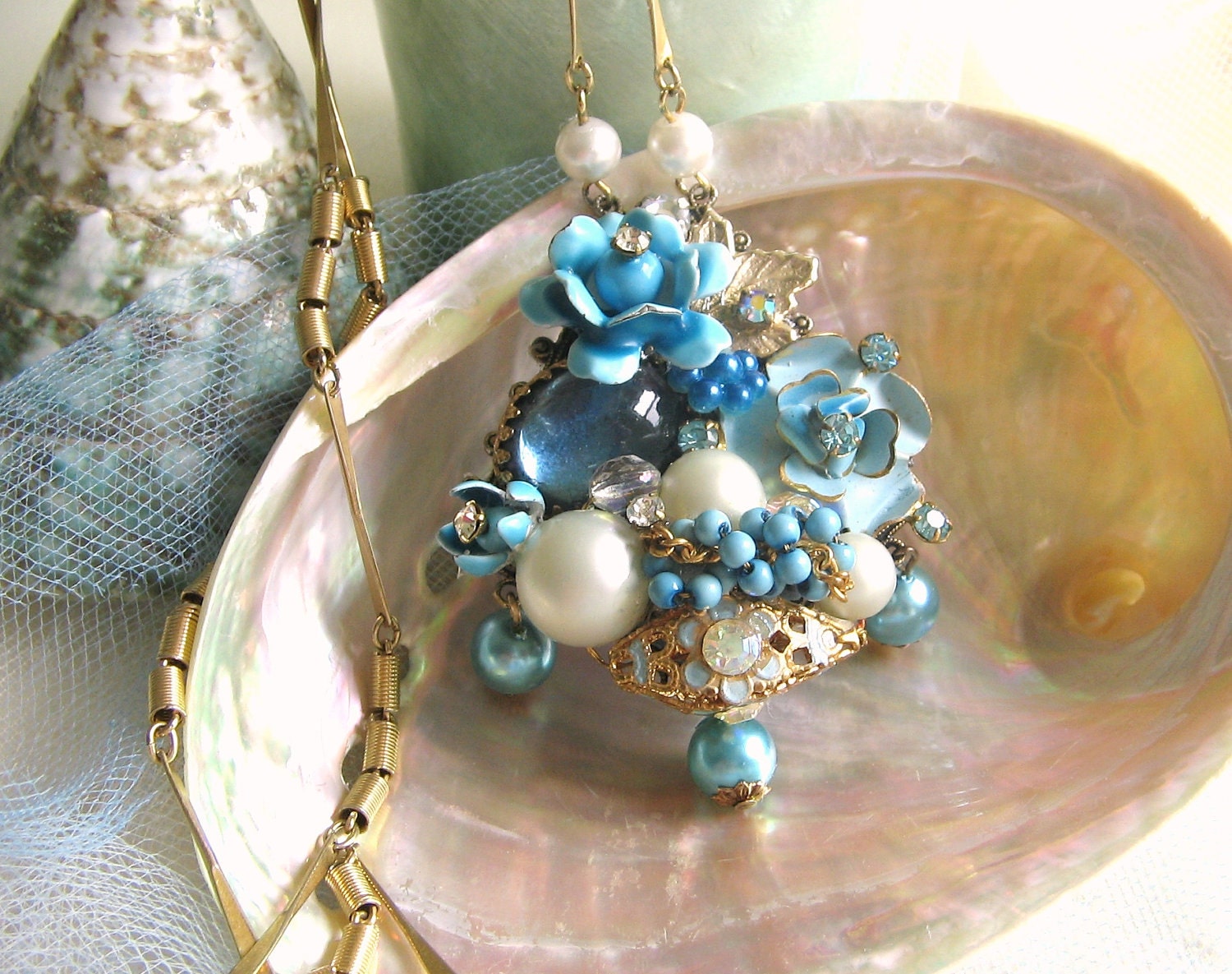 Mother's Day Gift - Mermaids Treasure of the Sea Shabby Chic Collage Necklace on Sale - 15% Happy Spring Sale