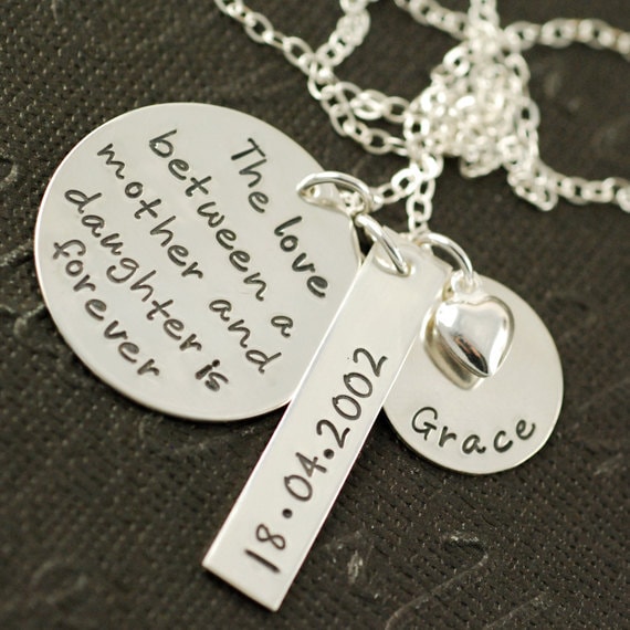 Hand Stamped Necklace, Love Between a Mother and Daughter, Personalized Jewelry, Keepsake Necklace