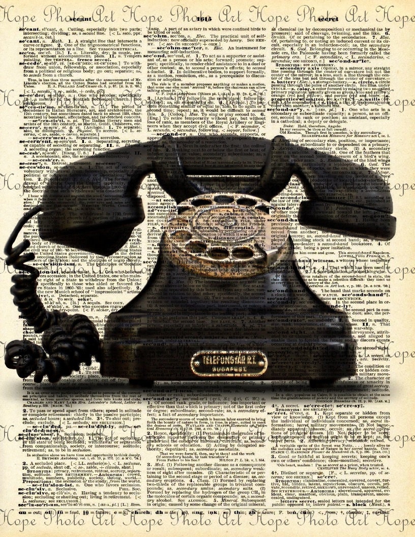 Vintage Telefone Dictionary Collage 8.5x11 - telephone burlap feed sacks greeting cards paper supplies pillows tea towels - U Print 300 dpi