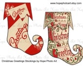 Christmas Greetings Red and White Stockings approx 5x7 Collage - tags home decor pennant flags decoration bunting - U-Print 300dpi jpg