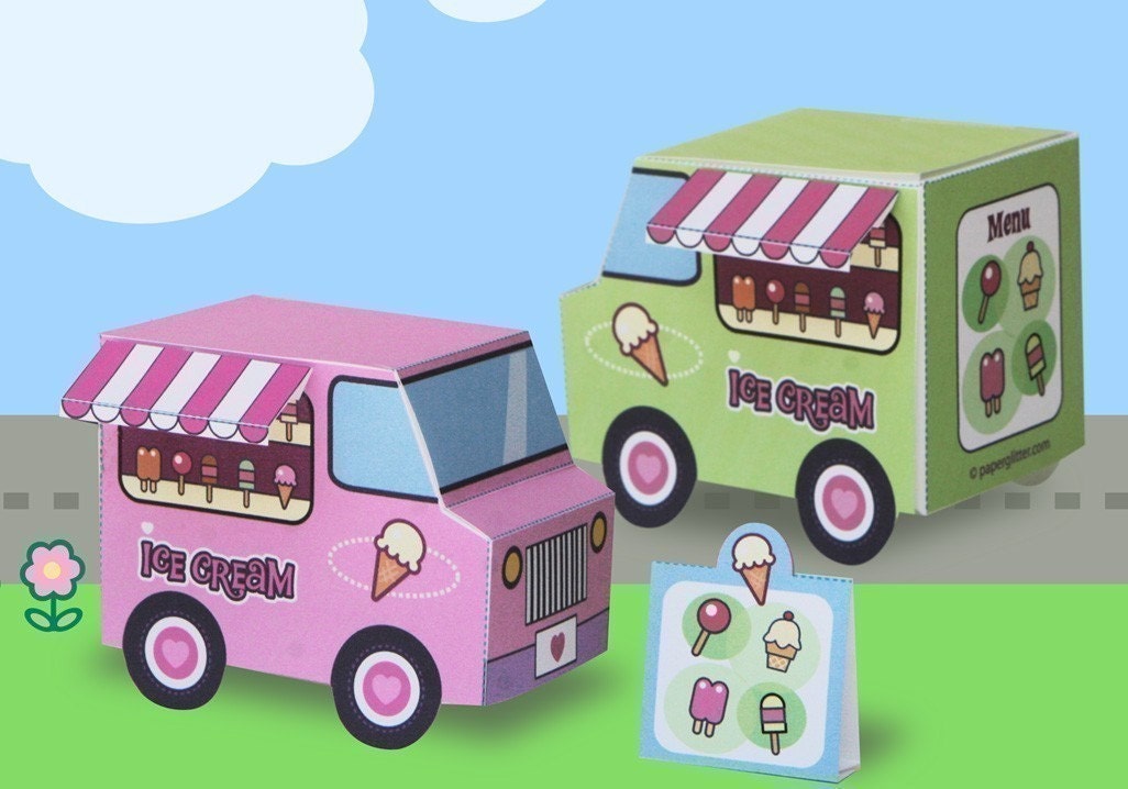 Paper Ice Cream Trucks Toy Kawaii PDF Printable - 0017