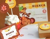 Monkey and Bananas Girly Jungle Mini Party Kit in yellow and pink - CHANGEABLE TEXT PRINTABLE pdf Complete Set 0058