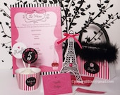 Paris Party Hot Pink Invitation and Kit, Printable Decoration Supplies for Birthday Girl - Printable Party Kit -You type in the text 1070