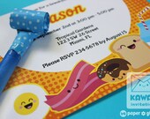 Breakfast Brunch in Kawaii Style Party Invitation or Thank You Card - Printable