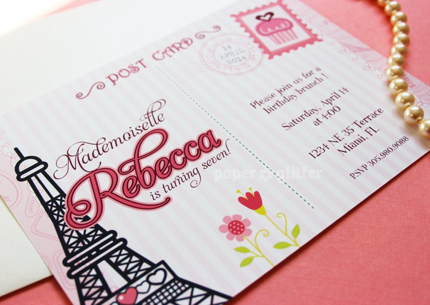 Paris Invitation for ooh la la birthday party or baby shower, Invite or Thank You Card Printable PDF or JPG