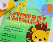 Safari Jungle Animal Zoo Party Invitation for birthday or baby shower, Invite or Thank You Card Printable PDF or JPG