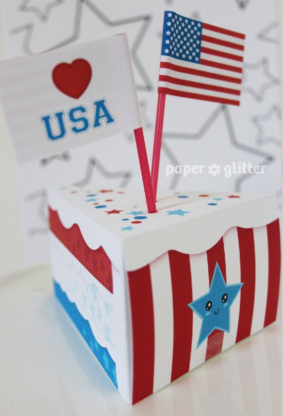 4th of July American Paper Cake favor baking party box printables - Editable Text Printable PDF 1055