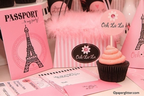 Paris Ooh La La Party Invitation and Kit, Printable Decoration Supplies for Birthday Girl - Printable Party Kit PDF Complete Set