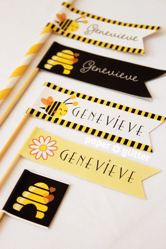 Bee Bumble Bee Printable Party Kit yellow black with invitations and decorations - Editable Text Printable PDF - 0133