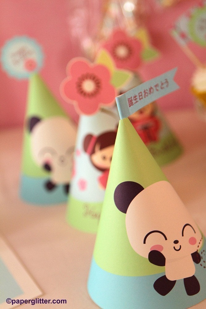 Panda Cherry Blossom Japanese Kawaii Love Birthday Party Kit-Printable PDF Complete Set 0006