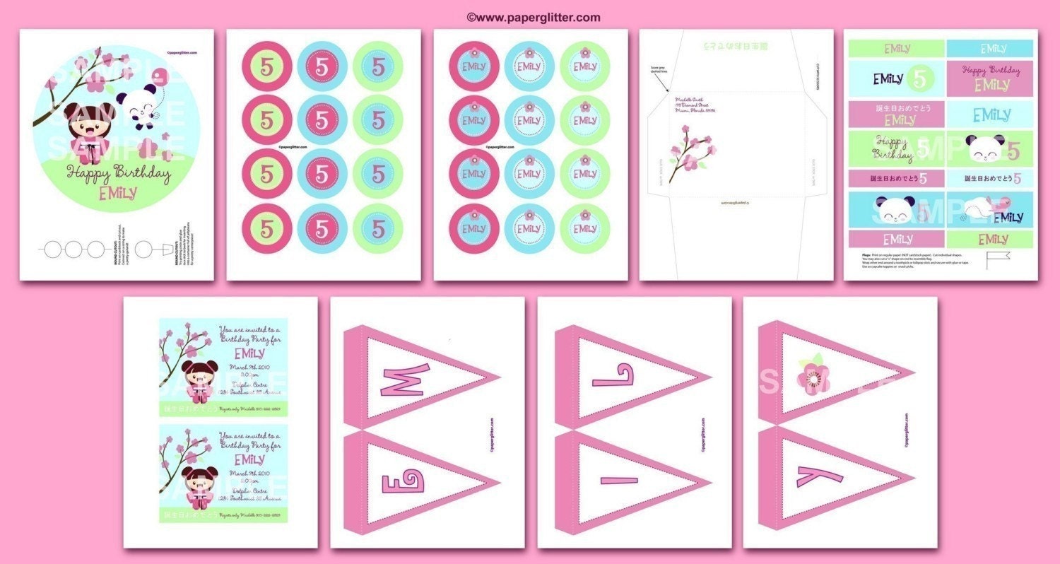 BIRTHDAY Japanese Kawaii Love DELUXE Personalized Party Kit-Printable pdf Complete Set