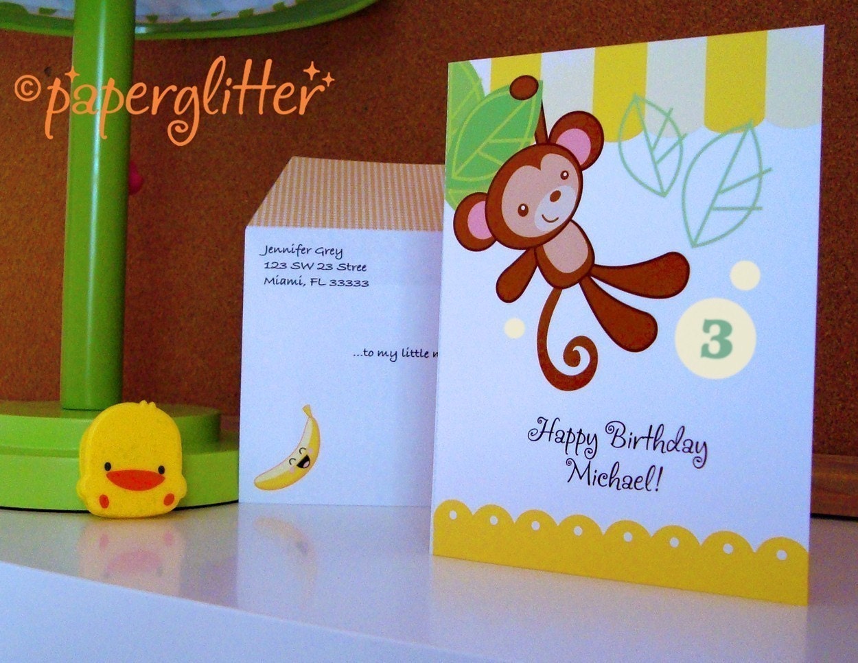Monkey and Bananas Card and Envelope Stationery - CHANGEABLE TEXT Printable PDF 0056