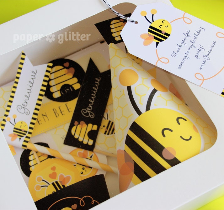 Bee Bumble Bee Printable Party Kit yellow black with invitations and decorations - Editable Text Printable PDF - 0133