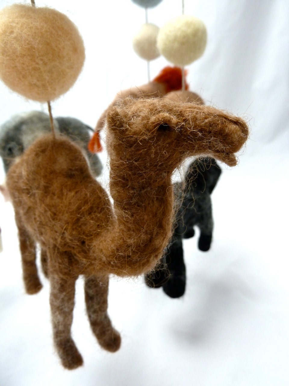 Super Safari Baby Mobile, 6 figures, 12 Balls, Custom Felted Mobile with Camel and Gorilla, Made to Order