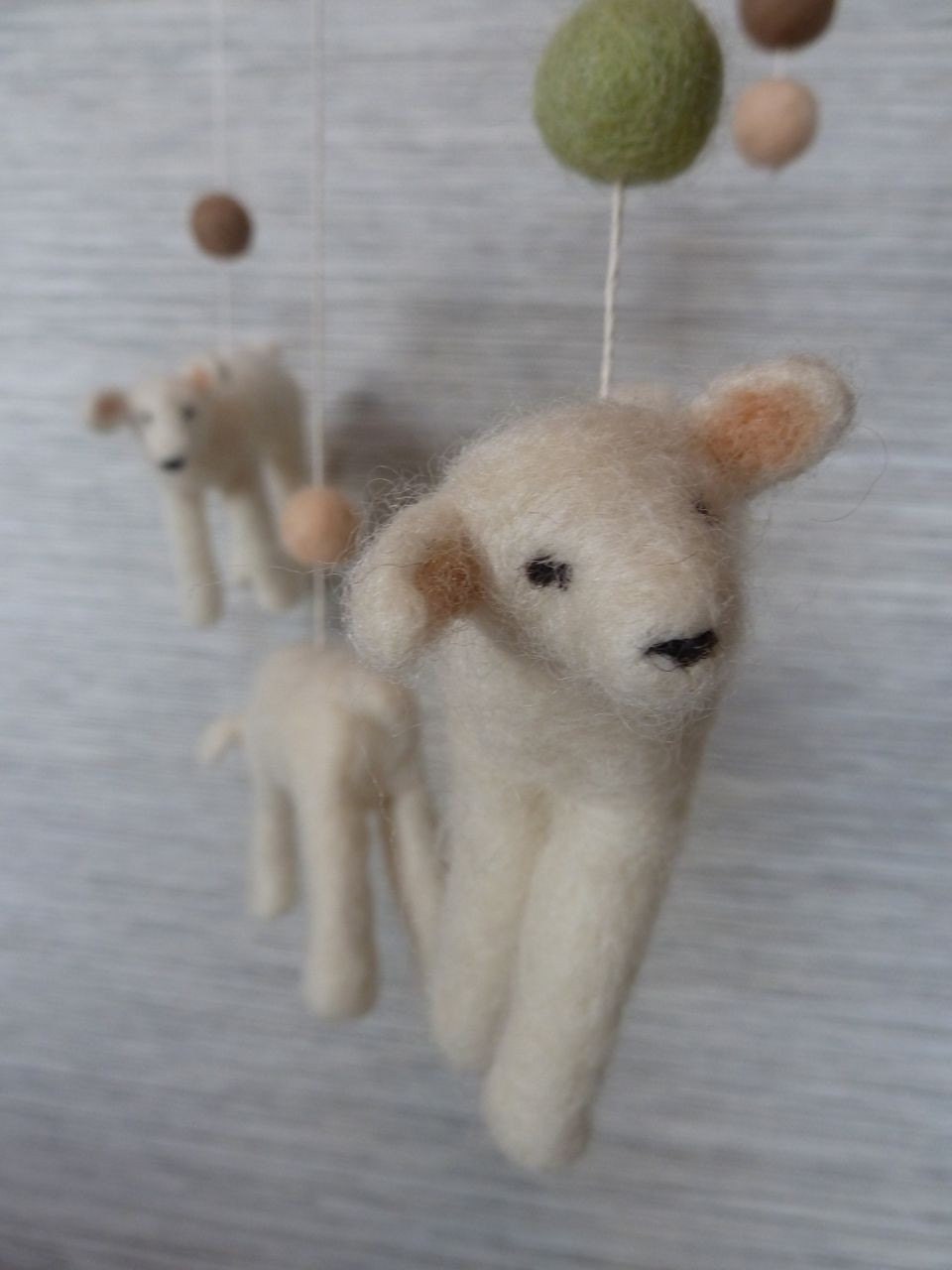 Crib Mobile, Baby Nursery Lambs, Soft Felted Wool MADE TO ORDER