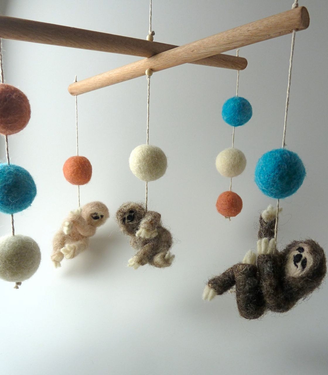 Baby Mobile, Felted Wooly Sloths, Custom made to order