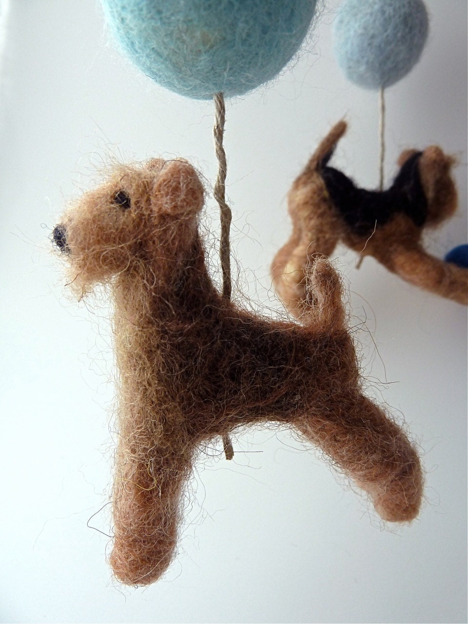 Baby Mobile, Felted Wool Dogs, Custom Dog Breeds, Terriers with Natural Driftwood, 4 Figures