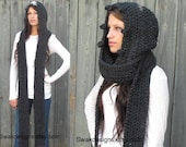 Hooded Scarf  Scoodie Messenger Scarf Long Wool Scarf - Charcoal Gray or Choose Your Color