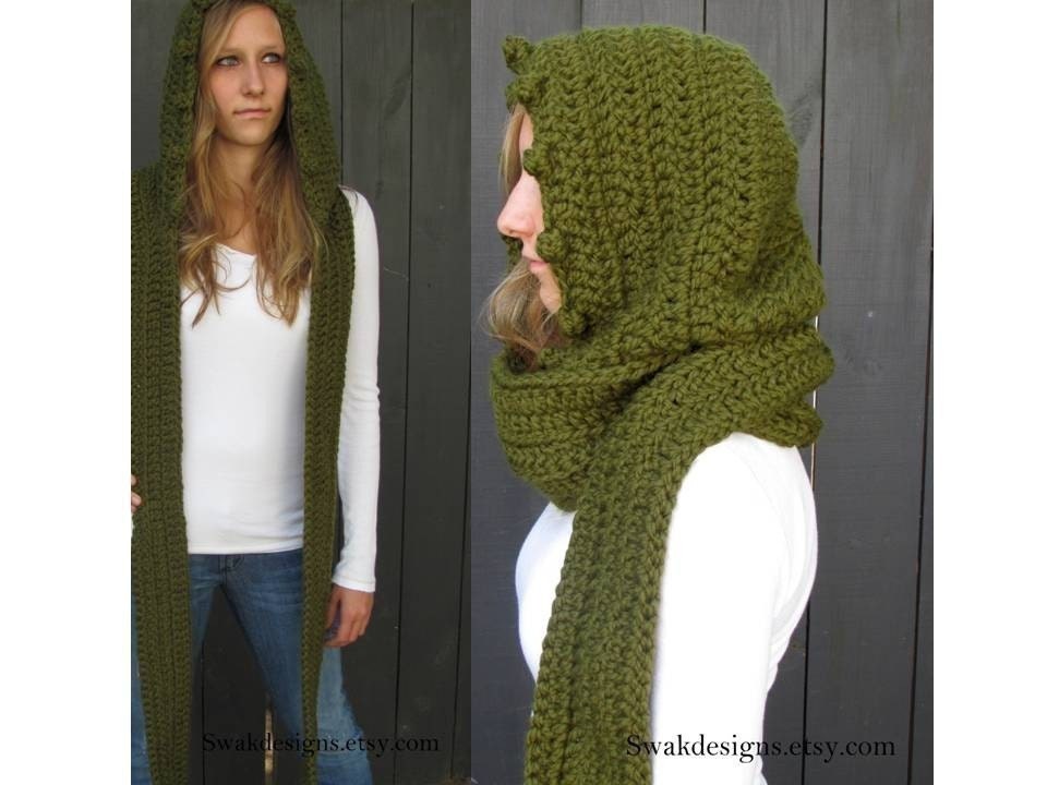 Hooded Scarf Scoodie Chunky Wool Scarf - Cilantro Green or Choose your Color