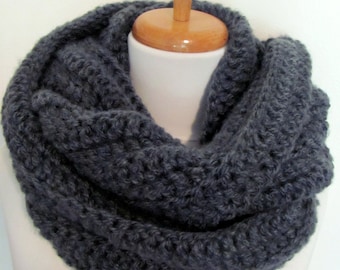 Oversized Eternity Scarf - Charcoal Gray or CHOOSE Your Color - Handmade