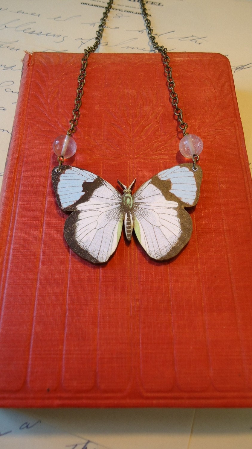 Blue Butterfly Necklace: Lavender Fluorite Stones, Black White Sky Blue, Natural History, Bohemian Jewelry by AlpineGypsy on Etsy