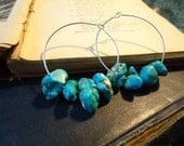 Hoop Earrings: Frida Kahlo, Chunky Turquoise Stones, 925 Sterling Silver, Mexican Folk Art Jewelry by AlpineGypsy on Etsy