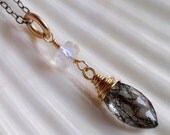 Black rutilated quartz marquise briolette and blue moonstone necklace - 14k gold filled handmade gemstone jewelry