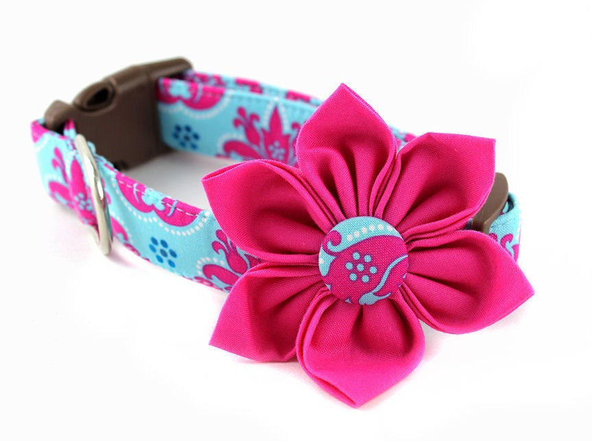 Dog Collar Flower Set - Princess Damask - Made to Order in Your Choice of Size