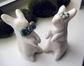 Wedding Cake Topper White Rabbits  Pottery Figurines