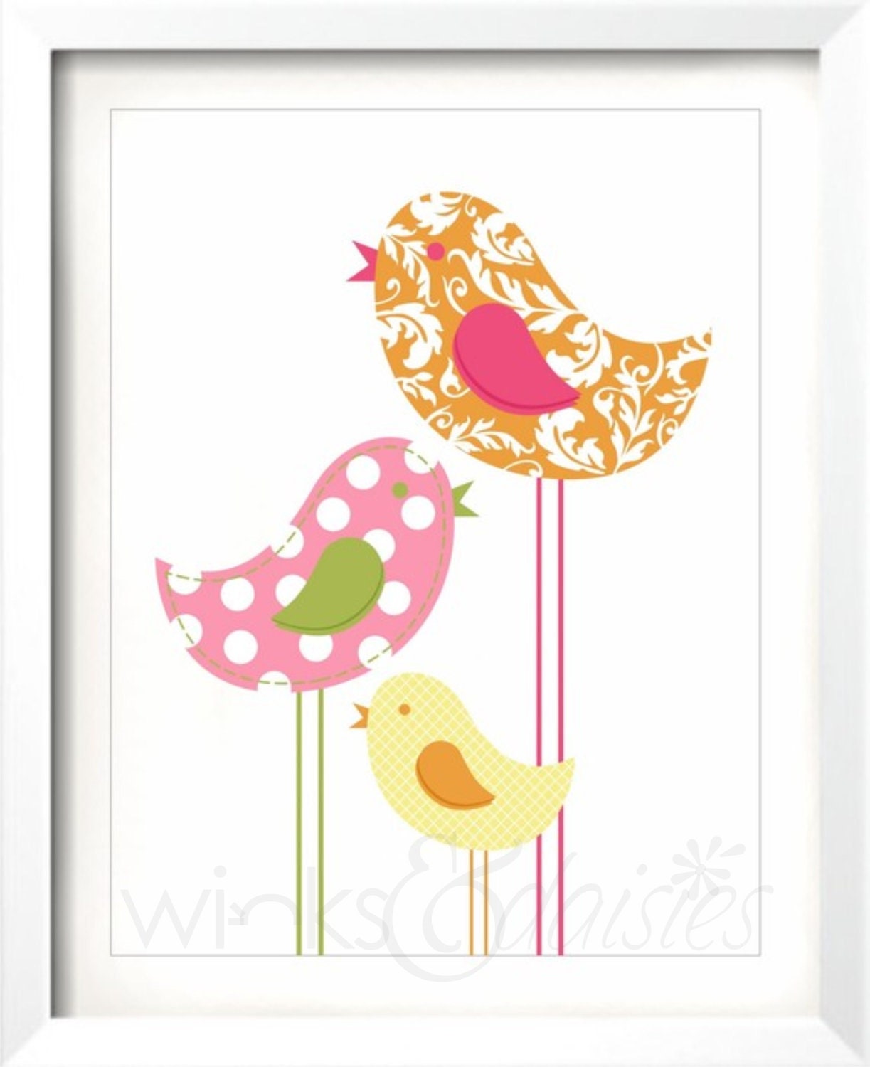 Decorative Birds(pink, orange and yellow)Wall Print - You Print