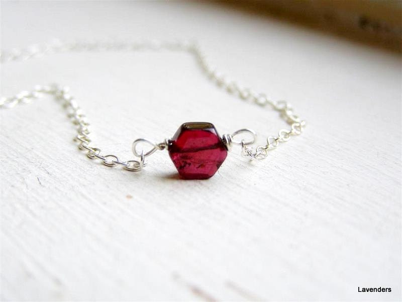RESERVED for Roxannela ---- Garnet Necklace , Sterling Silver , Small Hexgon , Simple Everyday Necklace , Geometric Jewelry