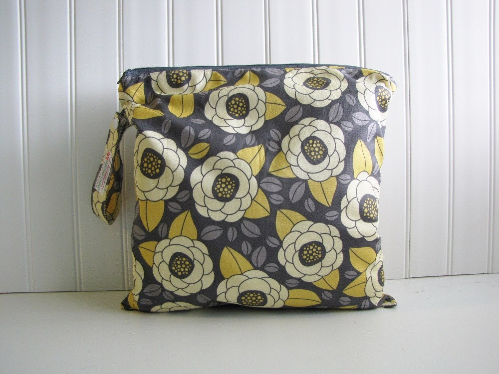 Wet Bag - Aviary 2 Bloom in Granite - Waterproof - Eco Friendly - Reusable - Made to Order