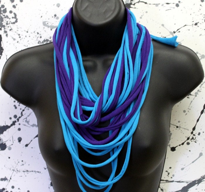 Scarf Necklace Blue Purple Upcycled Unisex