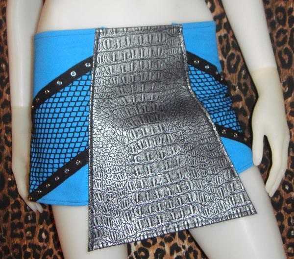 Pre Made UNDERCITY HUNTRESS SKIRT Futuristic Cyber Goth Blue w silver alligator skin or Pink w black skin RoBoTic KiTtY