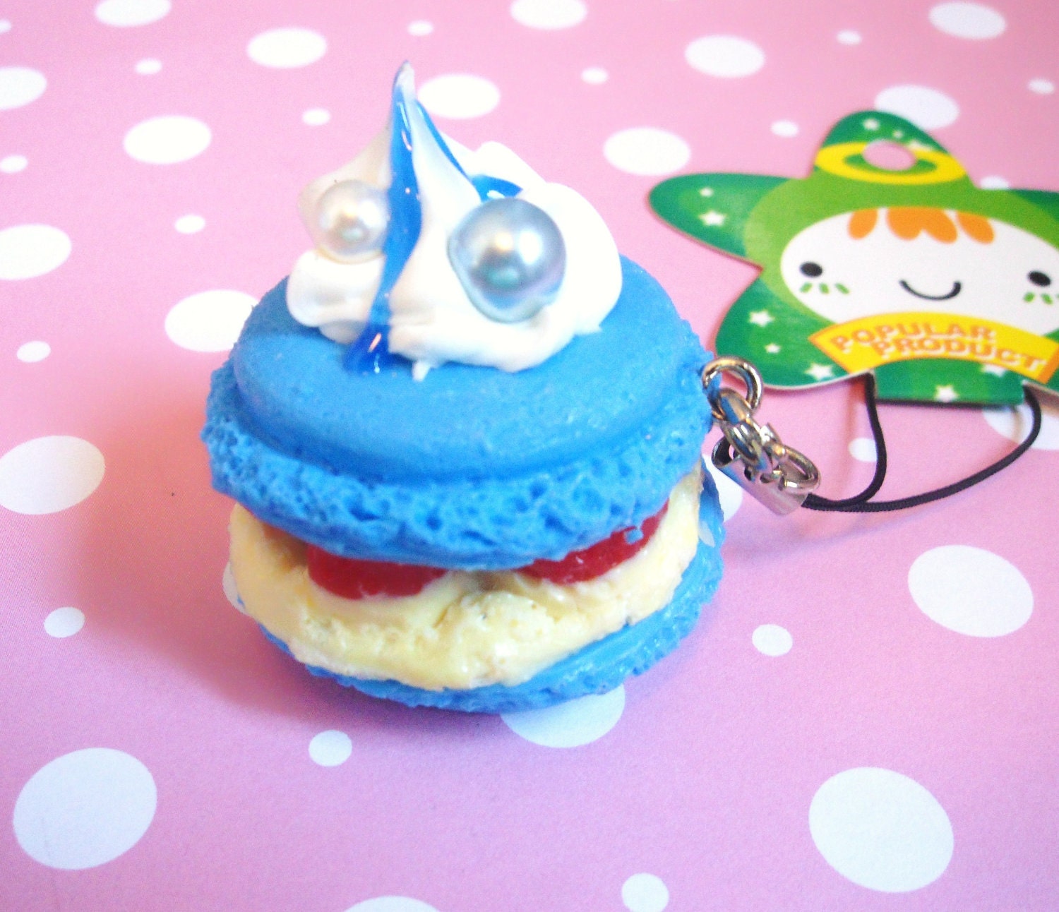 Blue Macaron Phone Charm