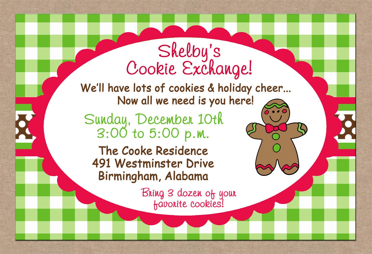 12 Personalized Printed Christmas Cookie Exchange Swap Invitations with envelopes
