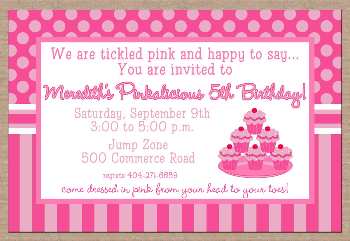 12 Personalized Printed Girl Pink Cupcakes Party Birthday Invitations with envelopes