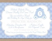 12 Personalized Printed Girl Princess Blue Carriage Party Birthday Invitations with envelopes