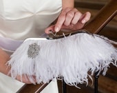 Ostrich Feather Clutch - Large White with Crystal Brooch