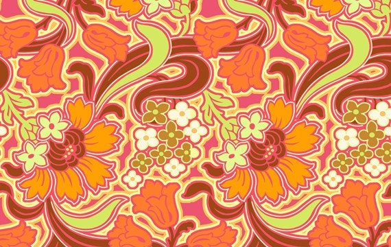 Amy Butler Fabric,  Disco Flower in Tangerine, Soul Blossoms Collection, 1 yard