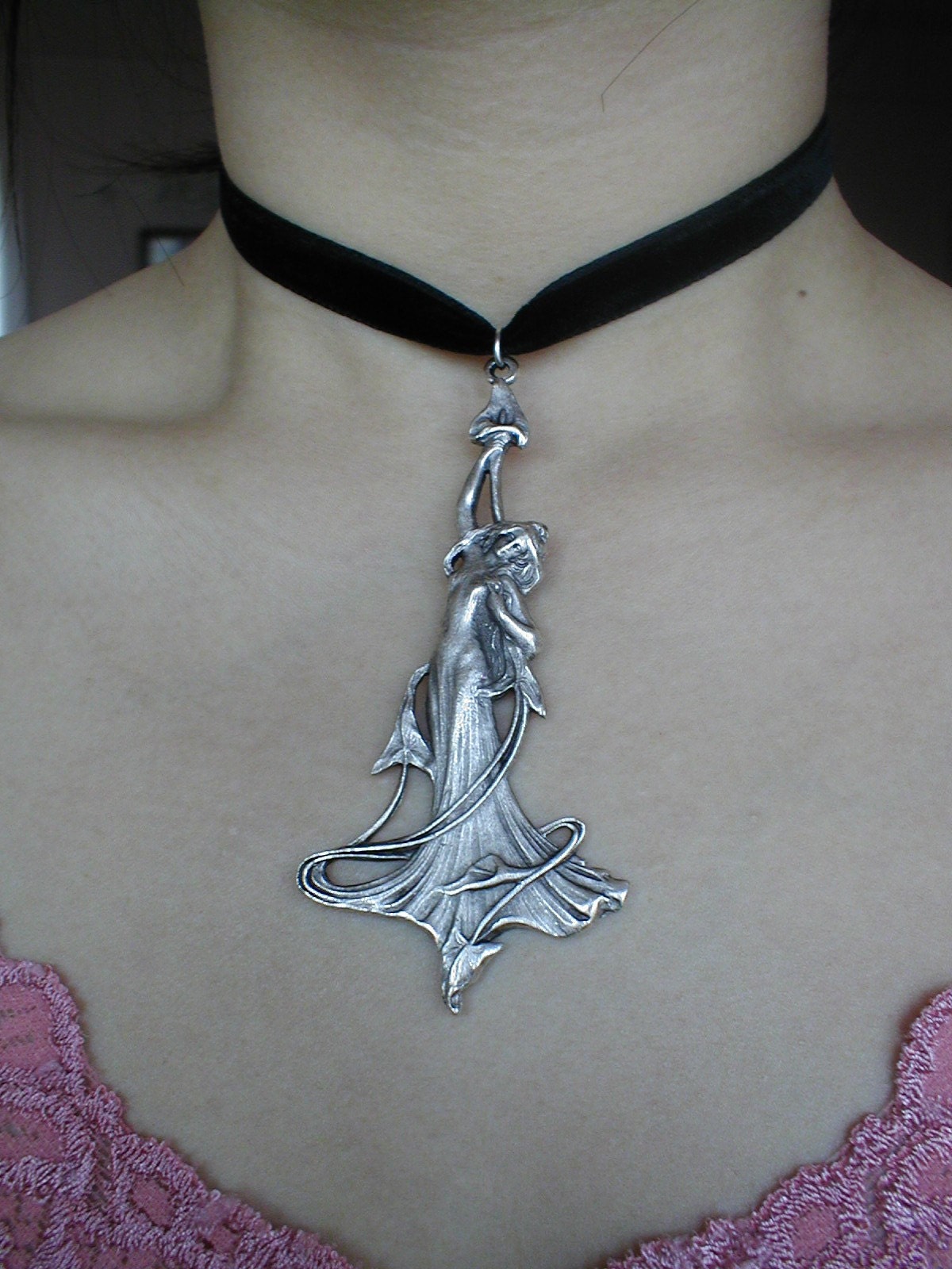 Art Nouveau Maiden Replica Circa 1900 Paris Pendant and Earrings