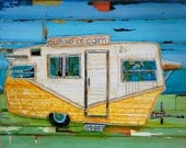 Oceanfront Property (Happy Camper)- Vintage RV at Beach - Fine Art Print 8x10